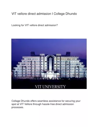 VIT vellore direct admission I College Dhundo