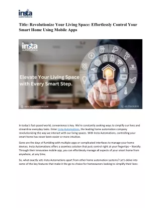 Effortlessly Control Your Smart Home Using Mobile App | insta Automations