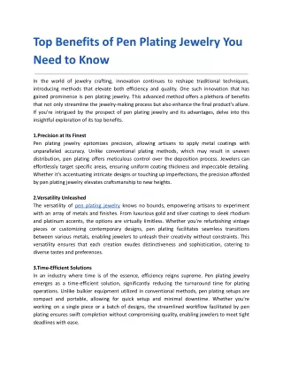 Top Benefits of Pen Plating Jewelry You Need to Know