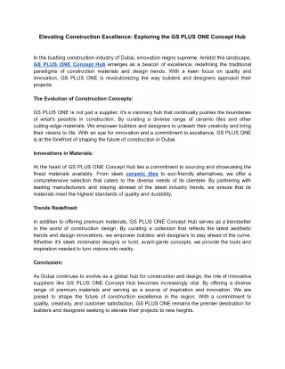 Elevating Construction Excellence Exploring the GS PLUS ONE Concept Hub