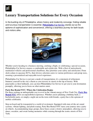 Luxury Transportation Solutions for Every Occasion