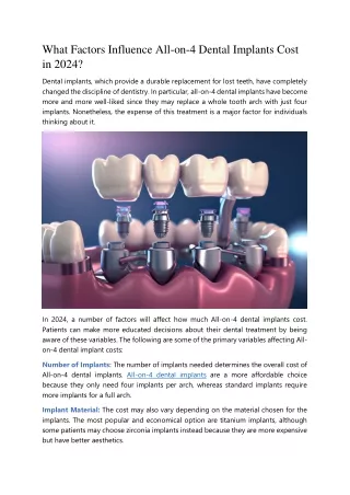 What Factors Influence All on 4 Dental Implants Cost in 2024
