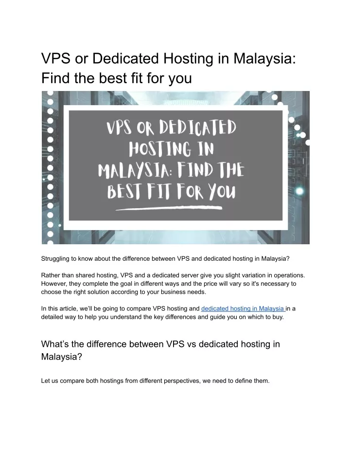 vps or dedicated hosting in malaysia find