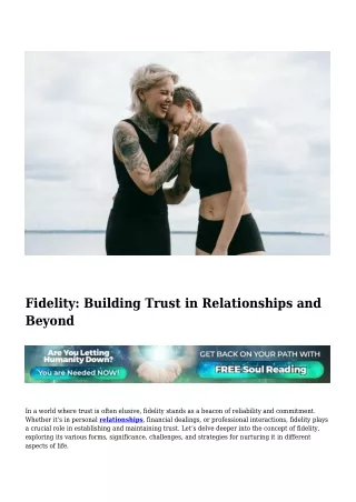 Fidelity- Building Trust in Relationships and Beyond