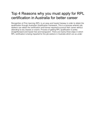 Reasons why you must apply for RPL certification in Australia for better career