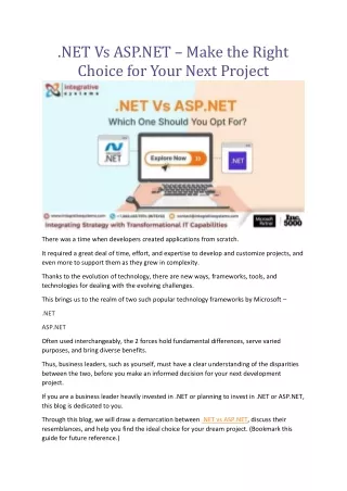 .NET Vs ASP.NET – Make the Right Choice for Your Next Project