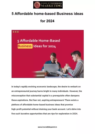 5 Affordable home-based Business ideas for 2024