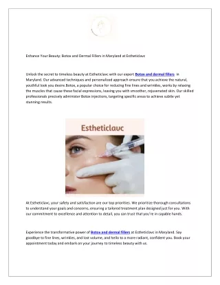 Enhance Your Beauty: Botox and Dermal Fillers in Maryland at Estheticlavc