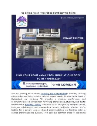 Co Living Pg In Hyderabad | Embassy Co-living