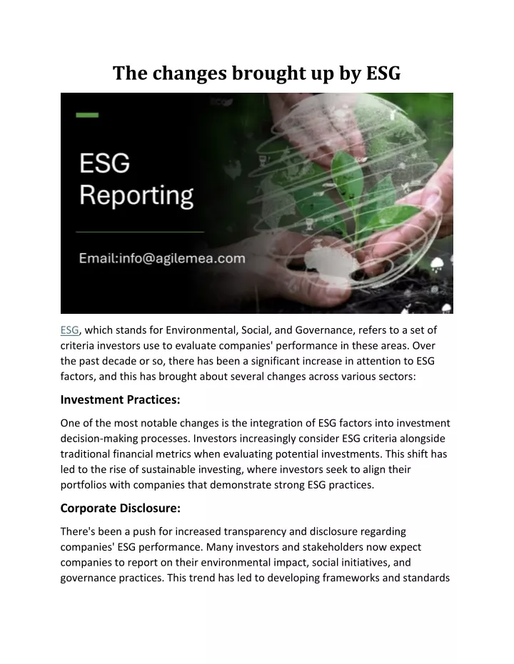 the changes brought up by esg