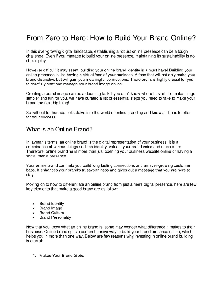 from zero to hero how to build your brand online