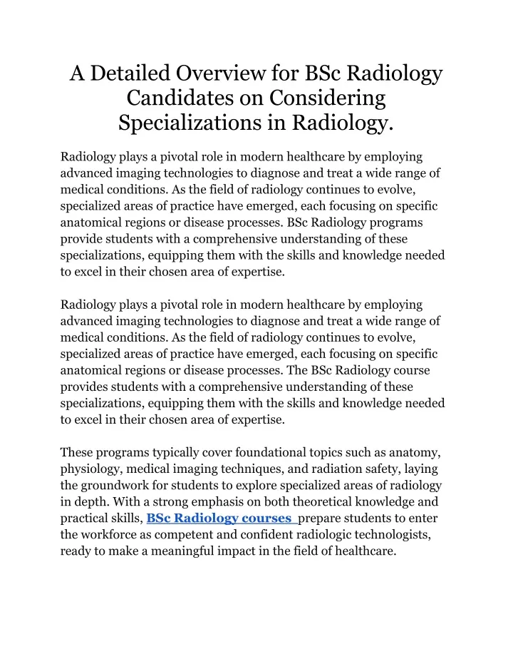 a detailed overview for bsc radiology candidates