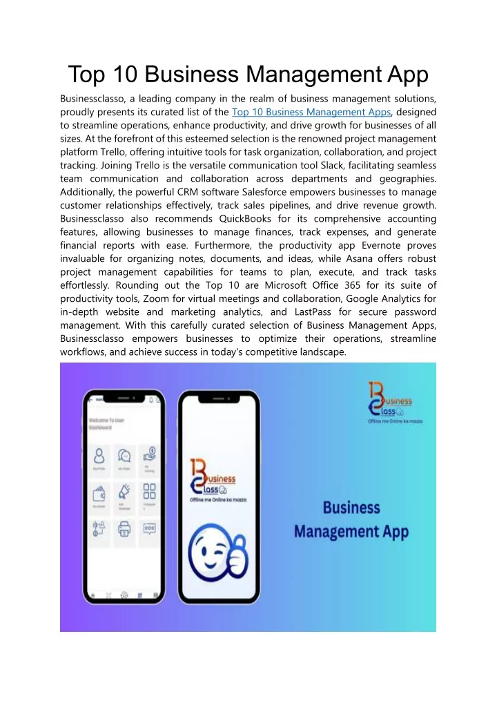 top 10 business management app businessclasso