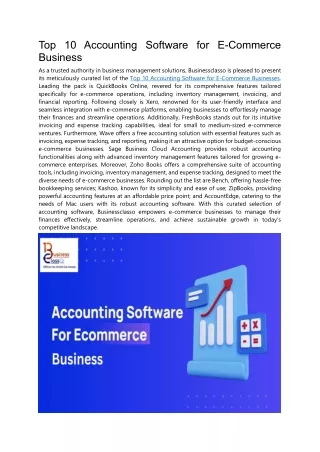 Top 10 Accounting Software for E-Commerce Business