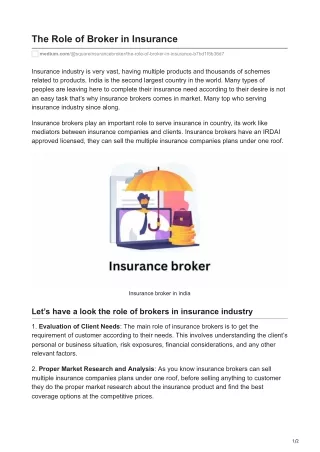 The Role of Broker in Insurance