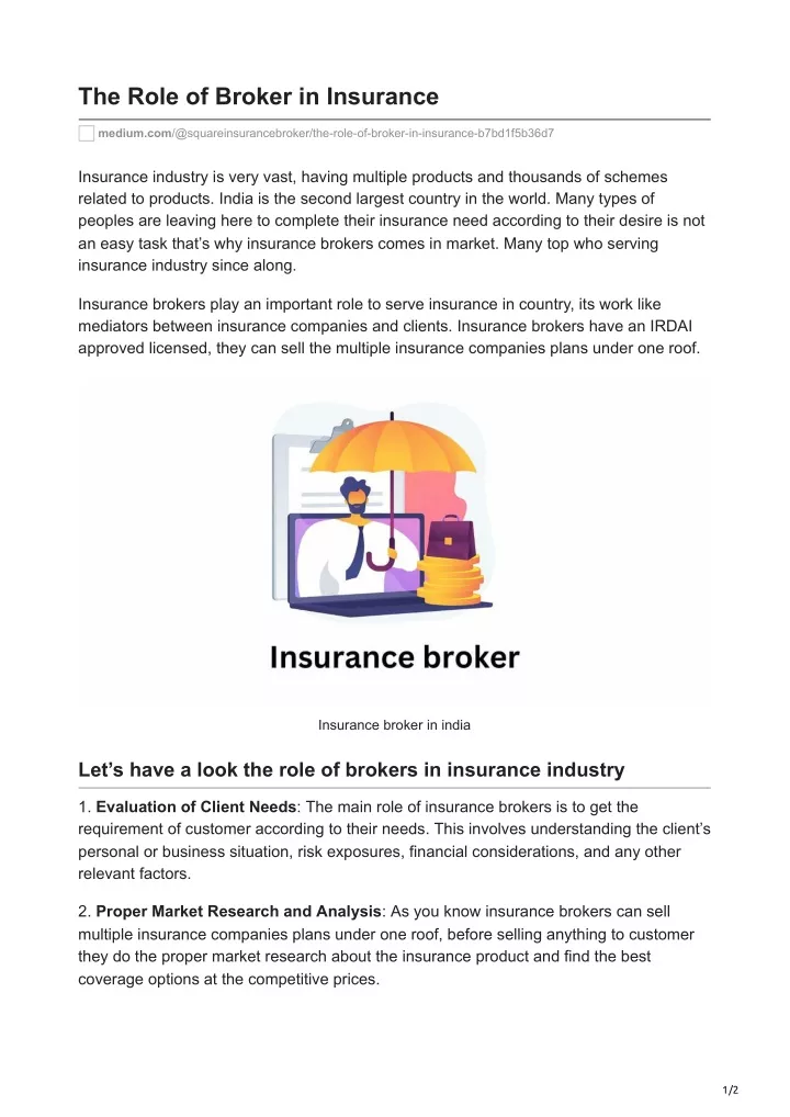 the role of broker in insurance