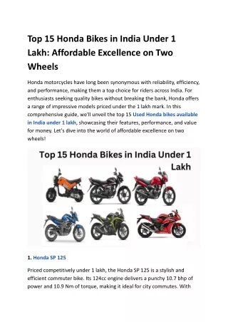 Top 15 Honda Bikes in India Under 1 Lakh