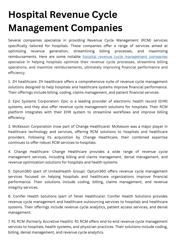 hospital revenue cycle management companies