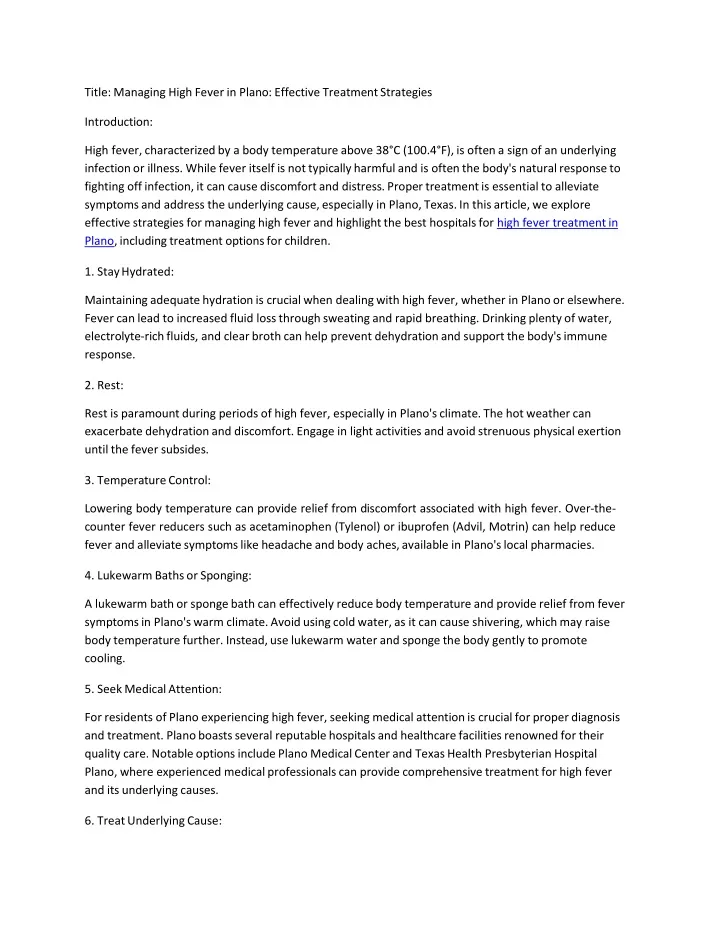 title managing high fever in plano effective
