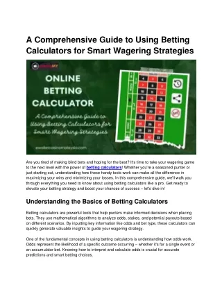 A Comprehensive Guide to Using Betting Calculators for Smart Wagering Strategies