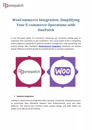 WooCommerce Integration: Simplifying Your E-commerce Operations with OnePatch