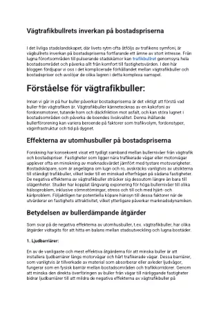 Vägtrafikbullrets inverkan på bostadspriserna