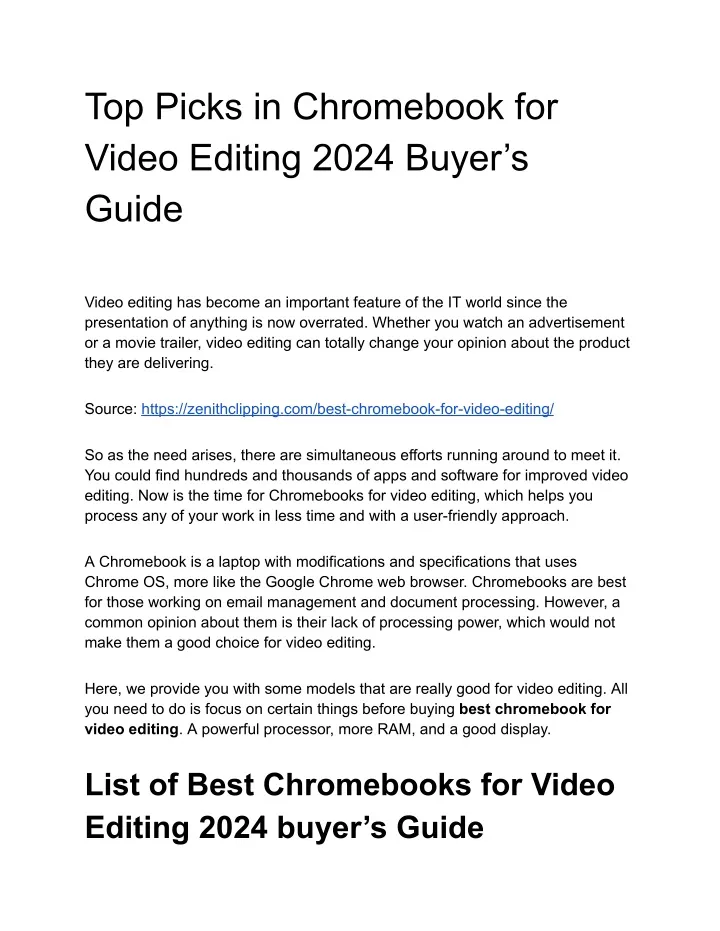 top picks in chromebook for video editing 2024