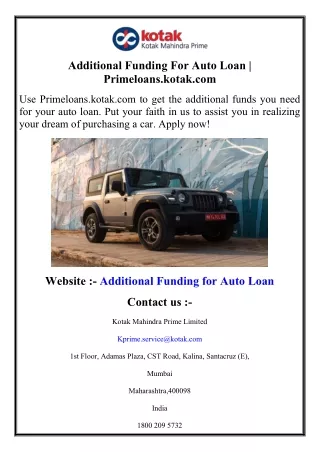 Additional Funding For Auto Loan  Primeloans.kotak.com