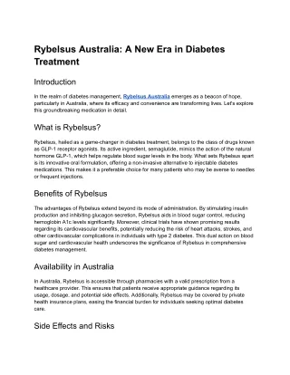 Rybelsus Australia_ A New Era in Diabetes Treatment