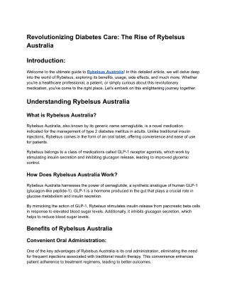 Revolutionizing Diabetes Care_ The Rise of Rybelsus Australia