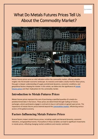What Do Metals Futures Prices Tell Us About the Commodity Market