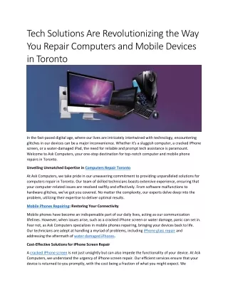 Tech Solutions Are Revolutionizing the Way You Repair Computers and Mobile Devices in Toronto