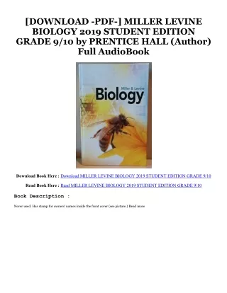 READ PDF MILLER LEVINE BIOLOGY 2019 STUDENT EDITION GRADE 9/10 ^#DOWNLOAD@PDF^#