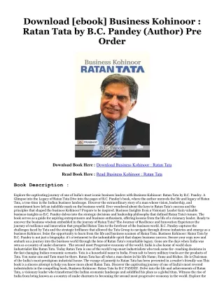 Download In #PDF Business Kohinoor : Ratan Tata PDF By  B.C. Pandey (Author)