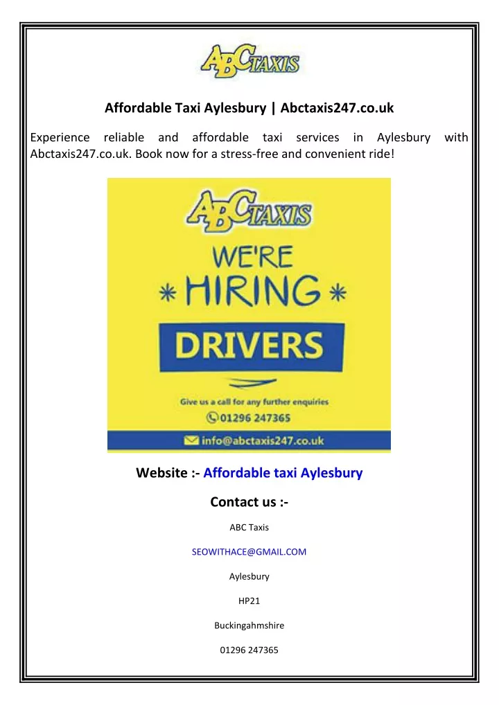 affordable taxi aylesbury abctaxis247 co uk