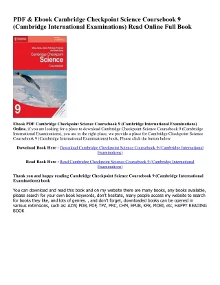 ^READ PDF EBOOK# Cambridge Checkpoint Science Coursebook 9 (Cambridge Internatio