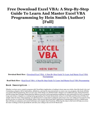 [Pdf]$$ Excel VBA: A Step-By-Step Guide To Learn And Master Excel VBA Programming [PDFEPub] By  Hein Smith (Author)