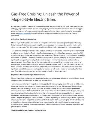 Moped-Style Electric Bikes