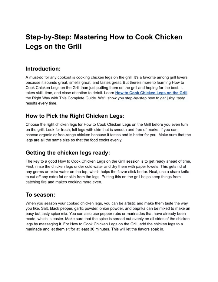 step by step mastering how to cook chicken legs