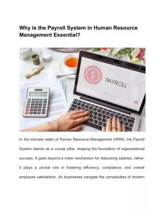 The Payroll System in Human Resource Management Essential