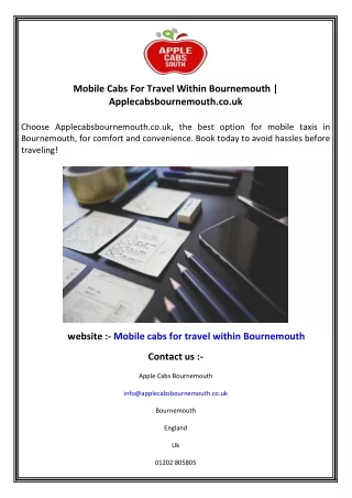 Mobile Cabs For Travel Within Bournemouth  Applecabsbournemouth.co.uk