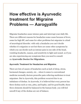 How effective is Ayurvedic treatment for Migraine Problems