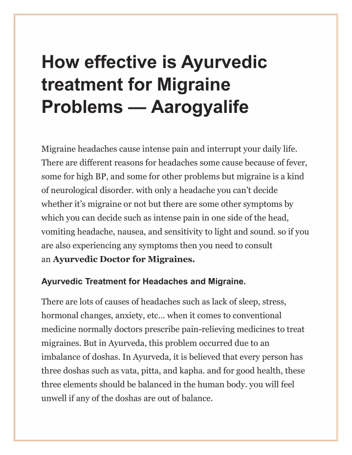 how effective is ayurvedic treatment for migraine