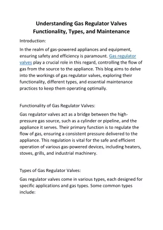 Understanding Gas Regulator Valves Functionality