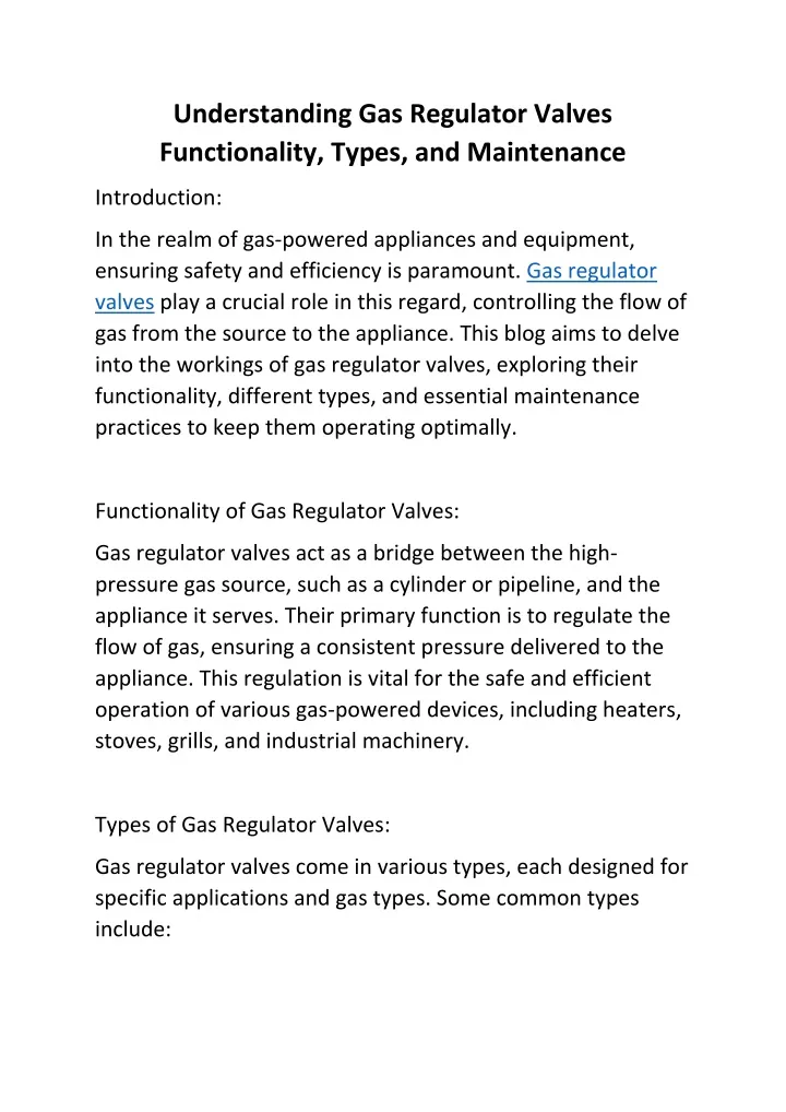 understanding gas regulator valves functionality