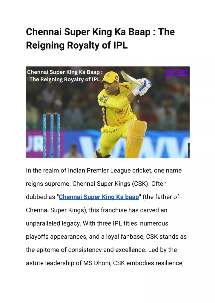 chennai super king ka baap the reigning royalty