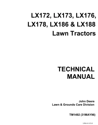 JOHN DEERE LX176 LAWN GARDEN TRACTOR Service Repair Manual