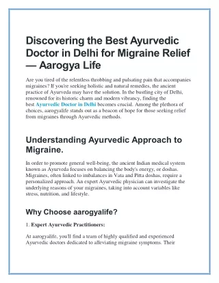 Discovering the Best Ayurvedic Doctor in Delhi for Migraine Relief