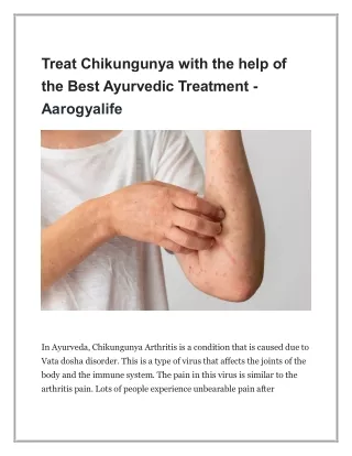 Treat Chikungunya with the help of the Best Ayurvedic Treatment