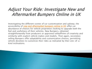 Adjust Your Ride Investigate New and Aftermarket Bumpers Online in UK